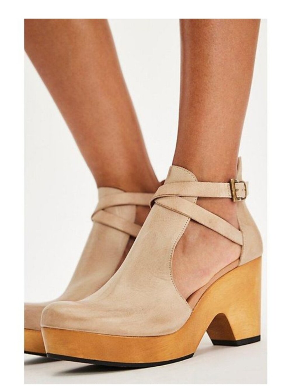 Free People Taupe Wrap-Strap Platform Booties